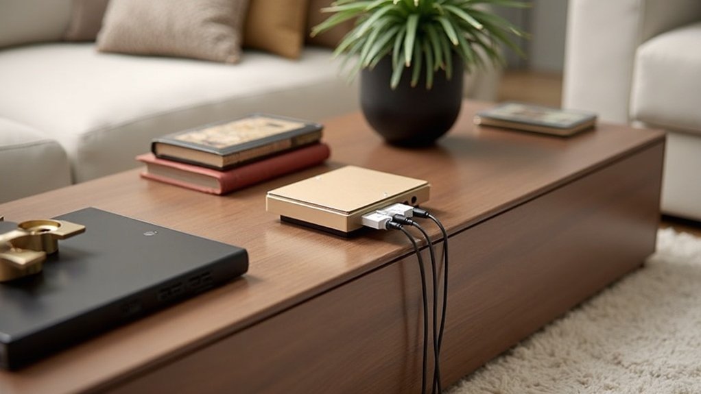 stylish console table cord hubs